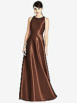 Front View Thumbnail - Cognac Sleeveless Open-Back Satin A-Line Dress