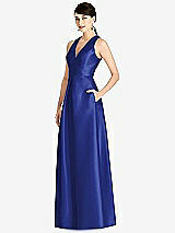 Front View Thumbnail - Cobalt Blue Sleeveless Open-Back Pleated Skirt Dress with Pockets