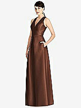 Front View Thumbnail - Cognac Sleeveless Open-Back Pleated Skirt Dress with Pockets