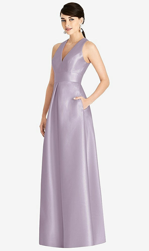 Front View - Lilac Haze Sleeveless Open-Back Pleated Skirt Dress with Pockets