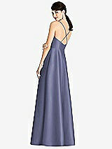 Rear View Thumbnail - French Blue V-Neck Full Skirt Satin Maxi Dress