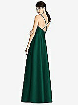 Rear View Thumbnail - Hunter Green V-Neck Full Skirt Satin Maxi Dress