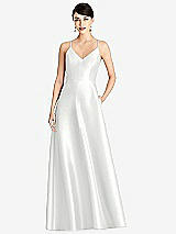 Front View Thumbnail - White V-Neck Full Skirt Satin Maxi Dress