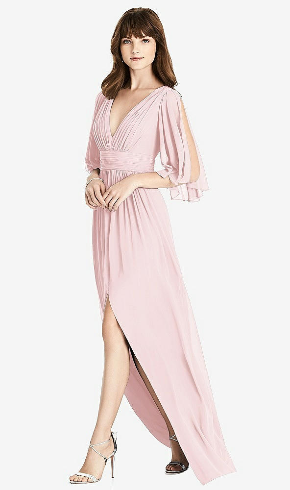 Front View - Ballet Pink Split Sleeve Backless Chiffon Maxi Dress