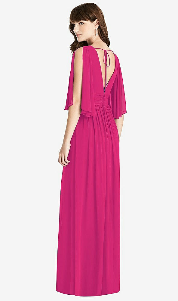 Back View - Think Pink Split Sleeve Backless Chiffon Maxi Dress