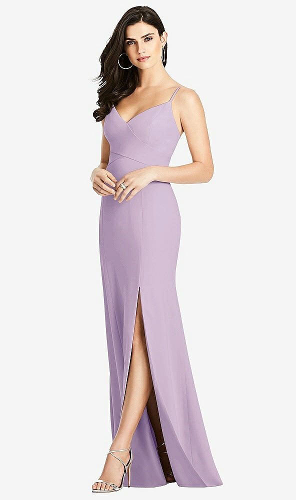 Front View - Pale Purple Seamed Bodice Crepe Trumpet Gown with Front Slit