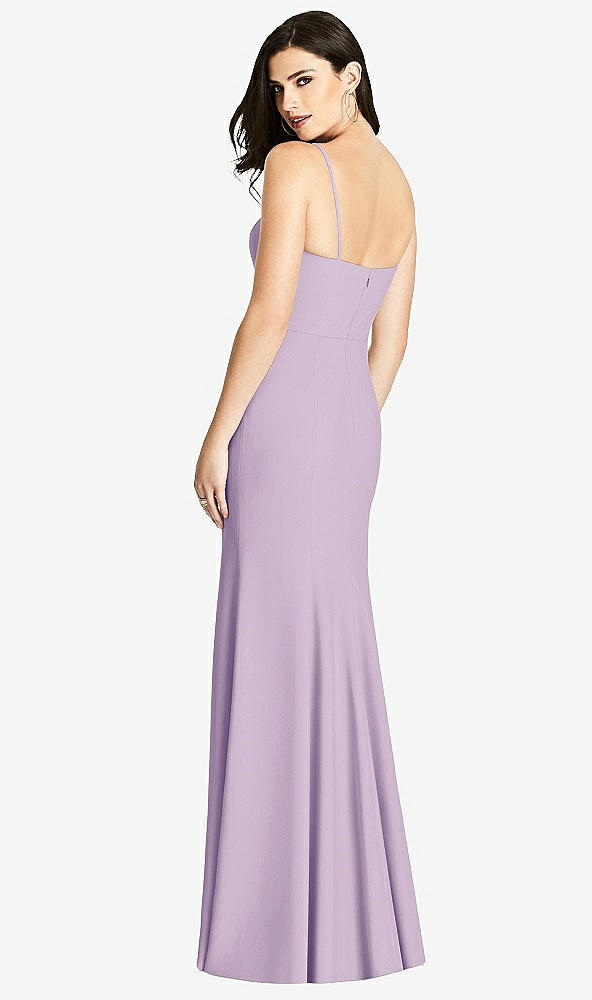 Back View - Pale Purple Seamed Bodice Crepe Trumpet Gown with Front Slit