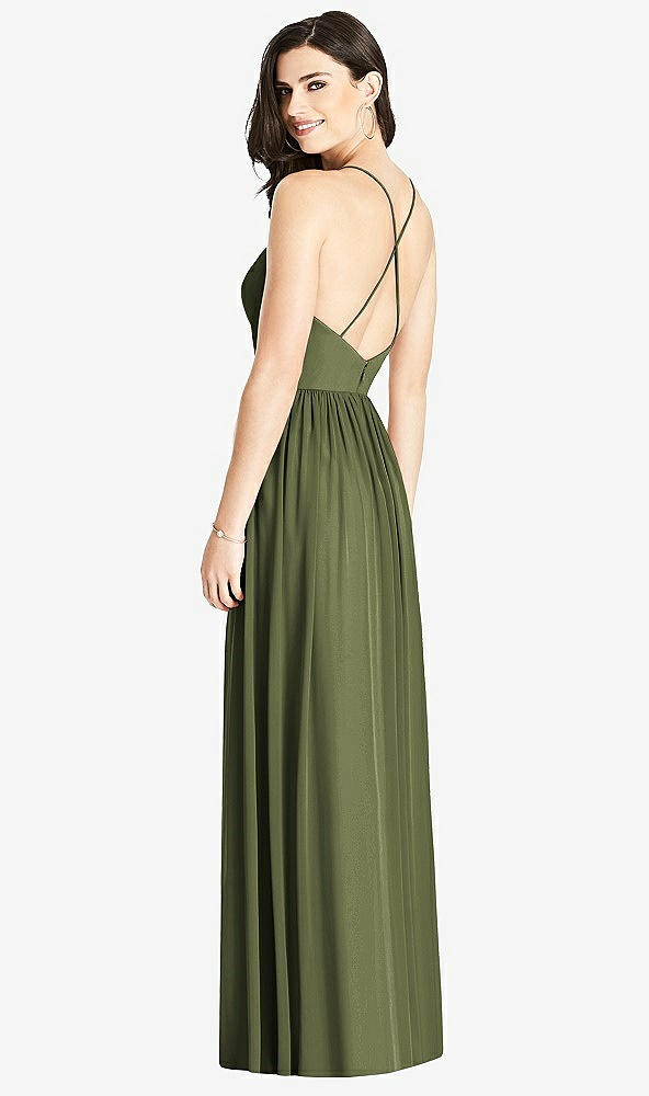Back View - Olive Green Criss Cross Strap Backless Maxi Dress