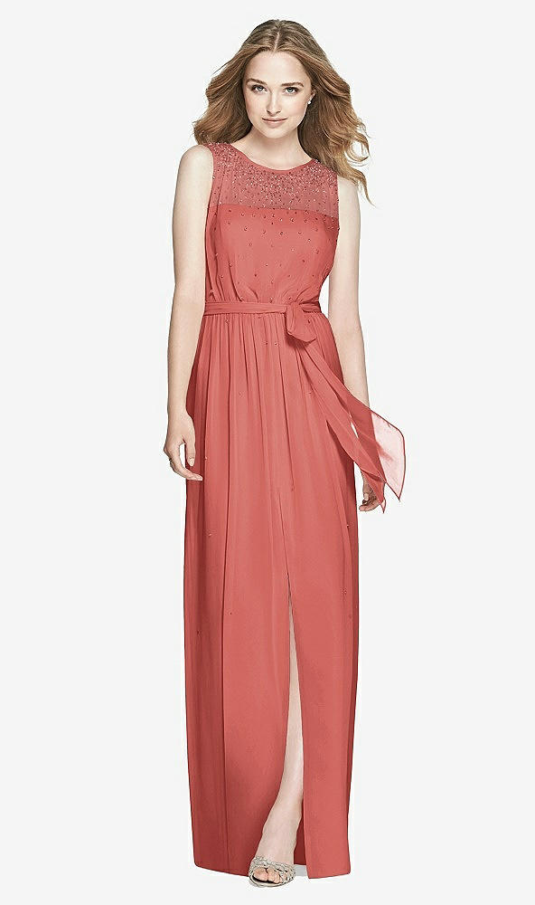 Front View - Coral Pink Dessy Bridesmaid Dress 3025