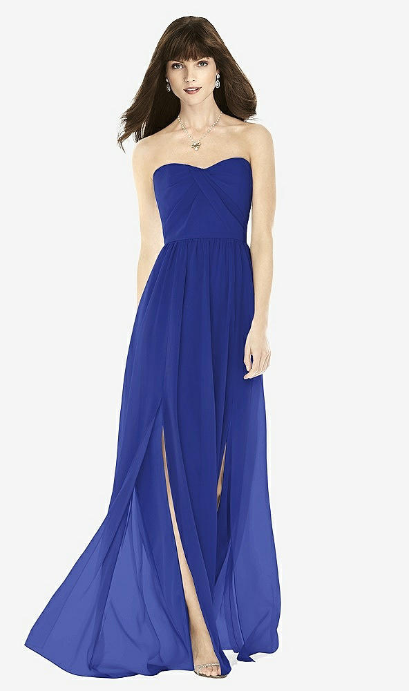 Front View - Cobalt Blue Sweeheart Chiffon Natural Waist Dress