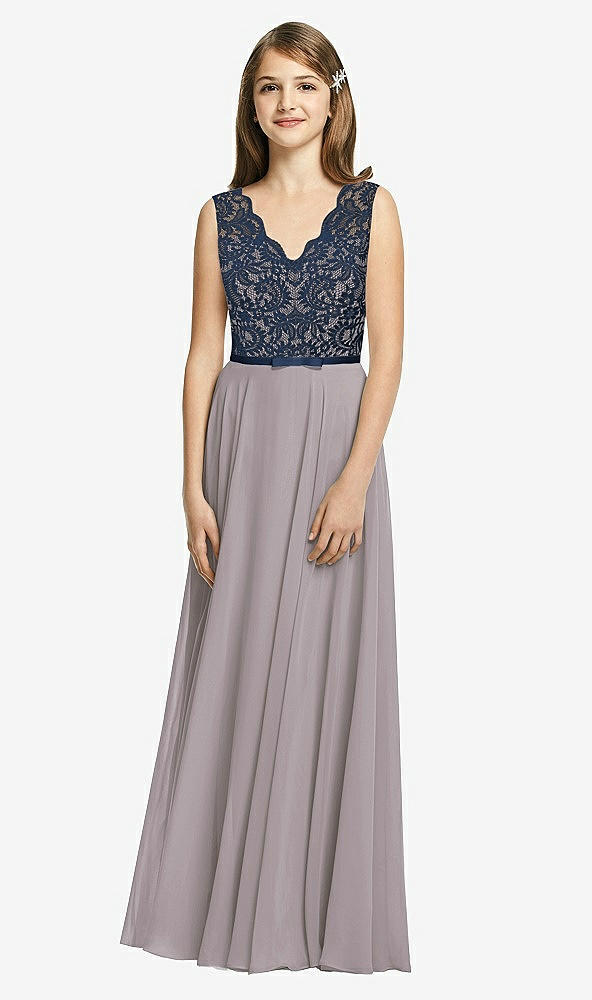 Front View - Cashmere Gray & Midnight Navy Dessy Collection Junior Bridesmaid Dress JR542