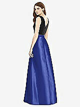 Rear View Thumbnail - Cobalt Blue & Black Sleeveless A-Line Satin Dress with Pockets