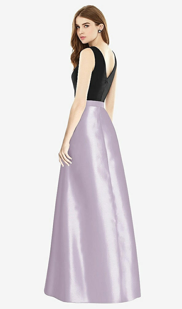 Back View - Lilac Haze & Black Sleeveless A-Line Satin Dress with Pockets