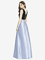 Rear View Thumbnail - Sky Blue & Black Sleeveless A-Line Satin Dress with Pockets