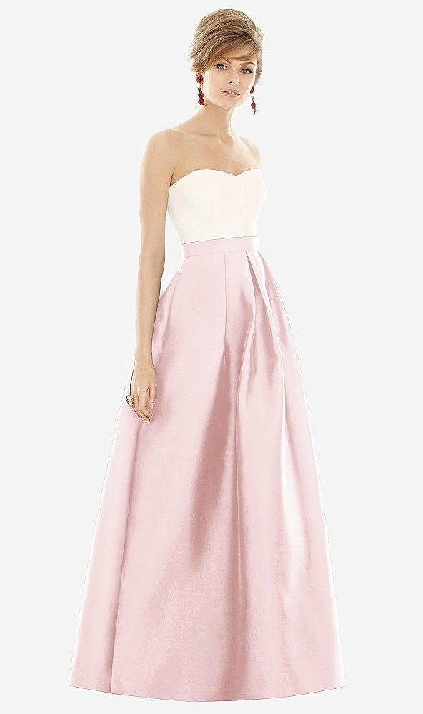 Front View - Ballet Pink & Ivory Strapless Pleated Skirt Maxi Dress with Pockets