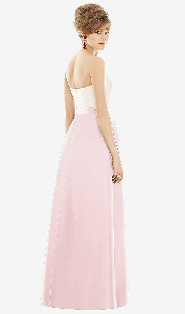 Back View - Ballet Pink & Ivory Strapless Pleated Skirt Maxi Dress with Pockets