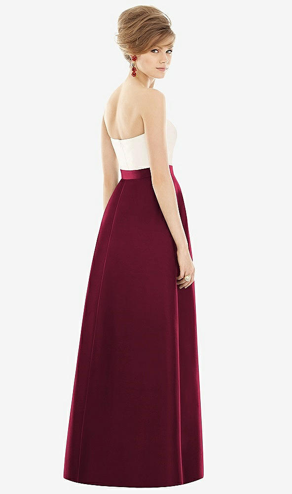Back View - Cabernet & Ivory Strapless Pleated Skirt Maxi Dress with Pockets