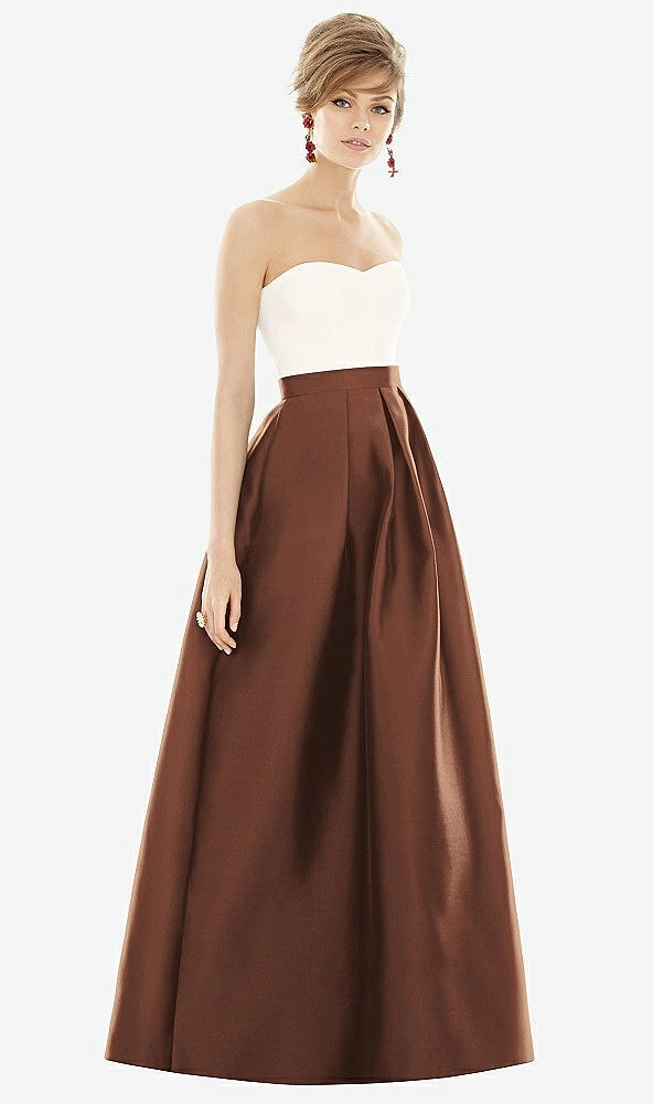 Front View - Cognac & Ivory Strapless Pleated Skirt Maxi Dress with Pockets