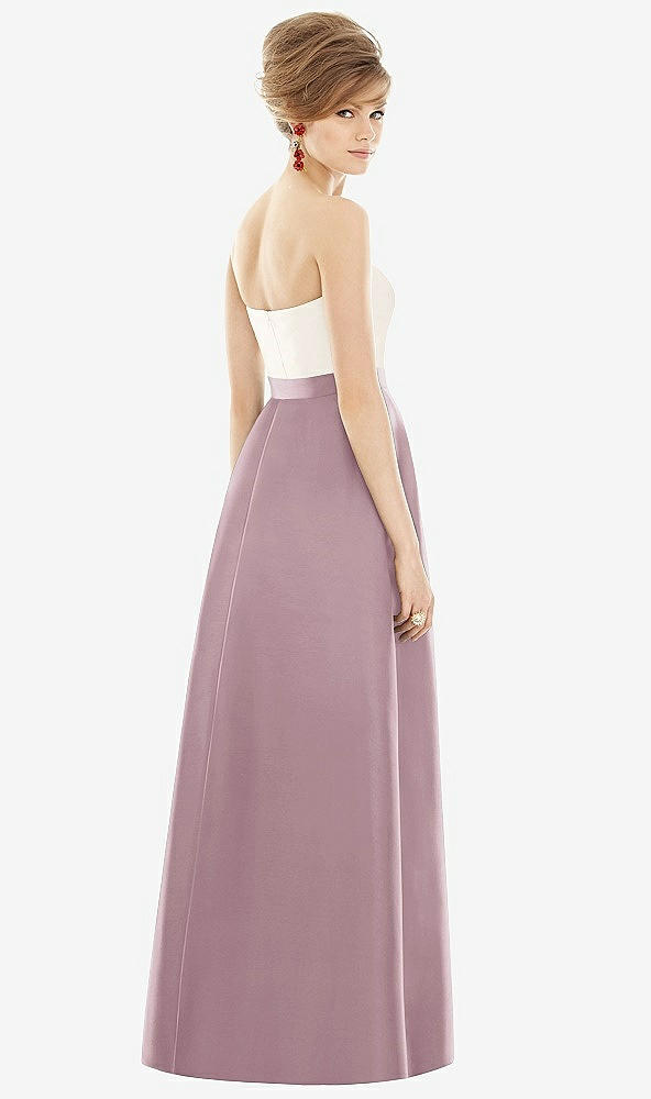 Back View - Dusty Rose & Ivory Strapless Pleated Skirt Maxi Dress with Pockets