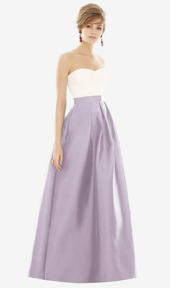 Front View - Lilac Haze & Ivory Strapless Pleated Skirt Maxi Dress with Pockets