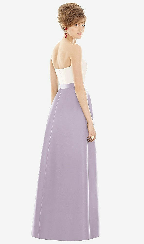 Back View - Lilac Haze & Ivory Strapless Pleated Skirt Maxi Dress with Pockets