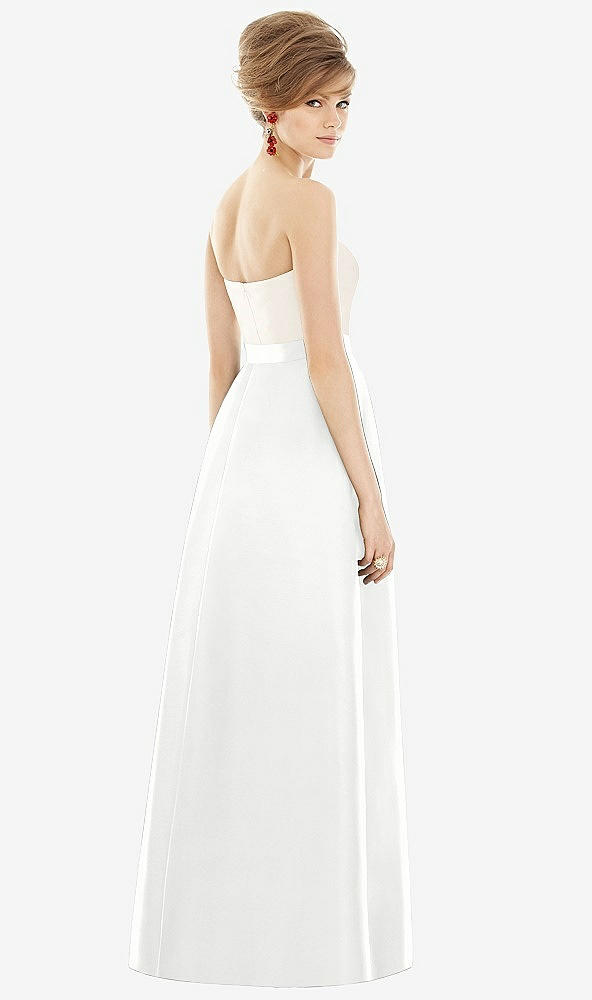 Back View - White & Ivory Strapless Pleated Skirt Maxi Dress with Pockets