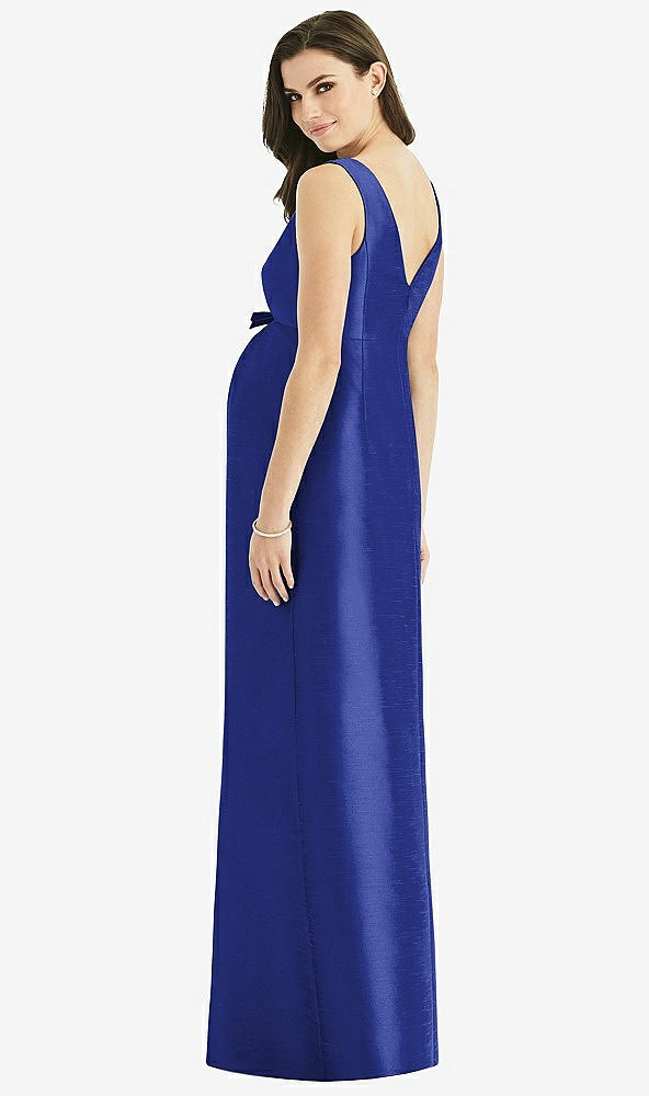 Back View - Cobalt Blue Sleeveless Satin Twill Maternity Dress