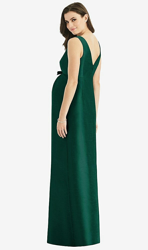 Back View - Hunter Green Sleeveless Satin Twill Maternity Dress