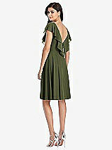 Rear View Thumbnail - Olive Green Midi Natural Waist Ruffled VNeck Dress