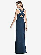 Front View Thumbnail - Sofia Blue Criss Cross Back Trumpet Gown with Front Slit