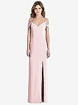 Front View Thumbnail - Ballet Pink Off-the-Shoulder Chiffon Trumpet Gown with Front Slit