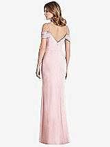 Rear View Thumbnail - Ballet Pink Off-the-Shoulder Chiffon Trumpet Gown with Front Slit