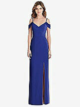 Front View Thumbnail - Cobalt Blue Off-the-Shoulder Chiffon Trumpet Gown with Front Slit