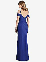 Rear View Thumbnail - Cobalt Blue Off-the-Shoulder Chiffon Trumpet Gown with Front Slit
