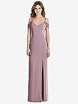 Front View Thumbnail - Dusty Rose Off-the-Shoulder Chiffon Trumpet Gown with Front Slit
