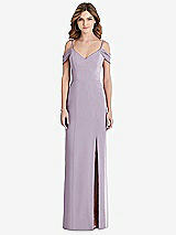 Front View Thumbnail - Lilac Haze Off-the-Shoulder Chiffon Trumpet Gown with Front Slit