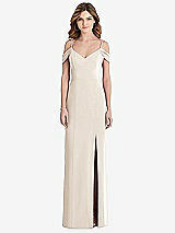 Front View Thumbnail - Oat Off-the-Shoulder Chiffon Trumpet Gown with Front Slit