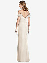 Rear View Thumbnail - Oat Off-the-Shoulder Chiffon Trumpet Gown with Front Slit