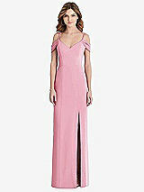 Front View Thumbnail - Peony Pink Off-the-Shoulder Chiffon Trumpet Gown with Front Slit