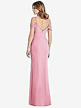 Rear View Thumbnail - Peony Pink Off-the-Shoulder Chiffon Trumpet Gown with Front Slit