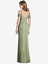 Rear View Thumbnail - Sage Off-the-Shoulder Chiffon Trumpet Gown with Front Slit