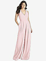 Front View Thumbnail - Ballet Pink V-Neck Backless Pleated Front Jumpsuit