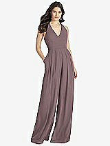 Front View Thumbnail - French Truffle V-Neck Backless Pleated Front Jumpsuit