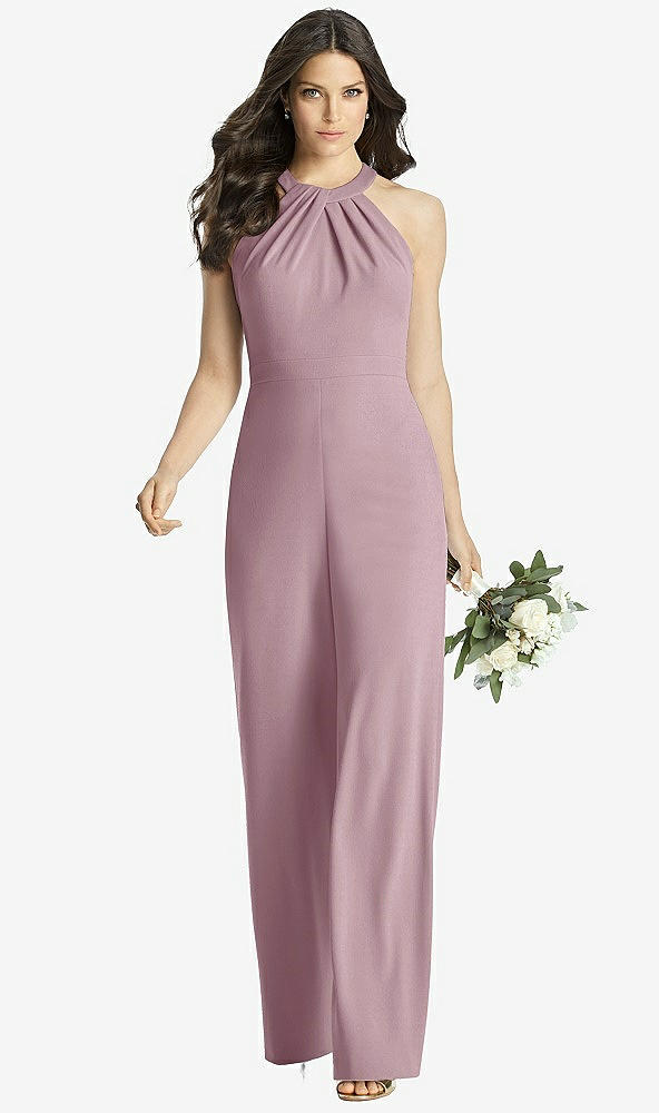 Front View - Dusty Rose Wide Strap Stretch Maxi Dress with Pockets