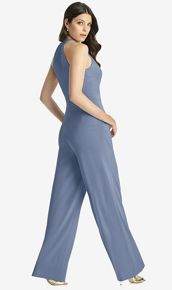 Back View - Larkspur Blue Wide Strap Stretch Maxi Dress with Pockets