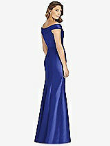 Rear View Thumbnail - Cobalt Blue Off-the-Shoulder Cuff Trumpet Gown with Front Slit