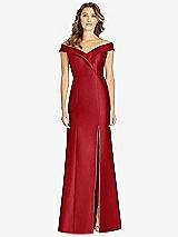 Front View Thumbnail - Garnet Off-the-Shoulder Cuff Trumpet Gown with Front Slit