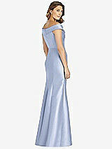 Rear View Thumbnail - Sky Blue Off-the-Shoulder Cuff Trumpet Gown with Front Slit