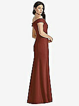 Rear View Thumbnail - Auburn Moon Off-the-Shoulder Notch Trumpet Gown with Front Slit