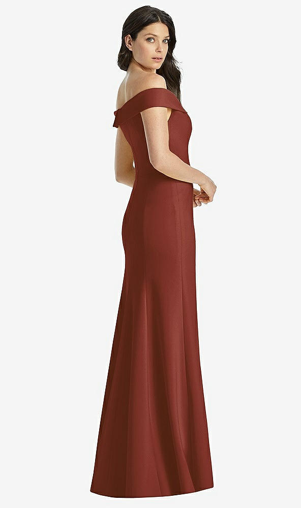 Back View - Auburn Moon Off-the-Shoulder Notch Trumpet Gown with Front Slit